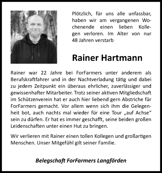 Anzeige von Rainer Hartmann von OM-Medien