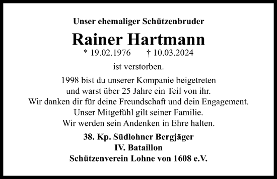 Anzeige von Rainer Hartmann von OM-Medien