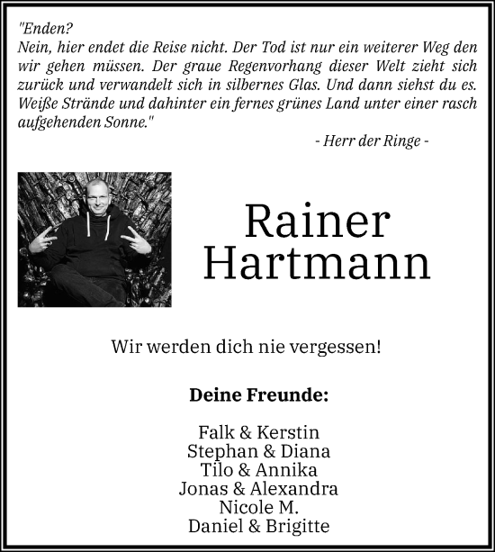 Anzeige von Rainer Hartmann von OM-Medien