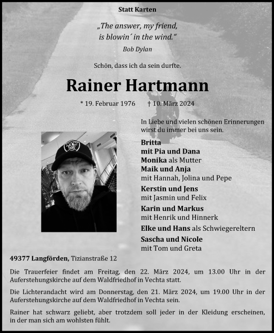 Anzeige von Rainer Hartmann von OM-Medien