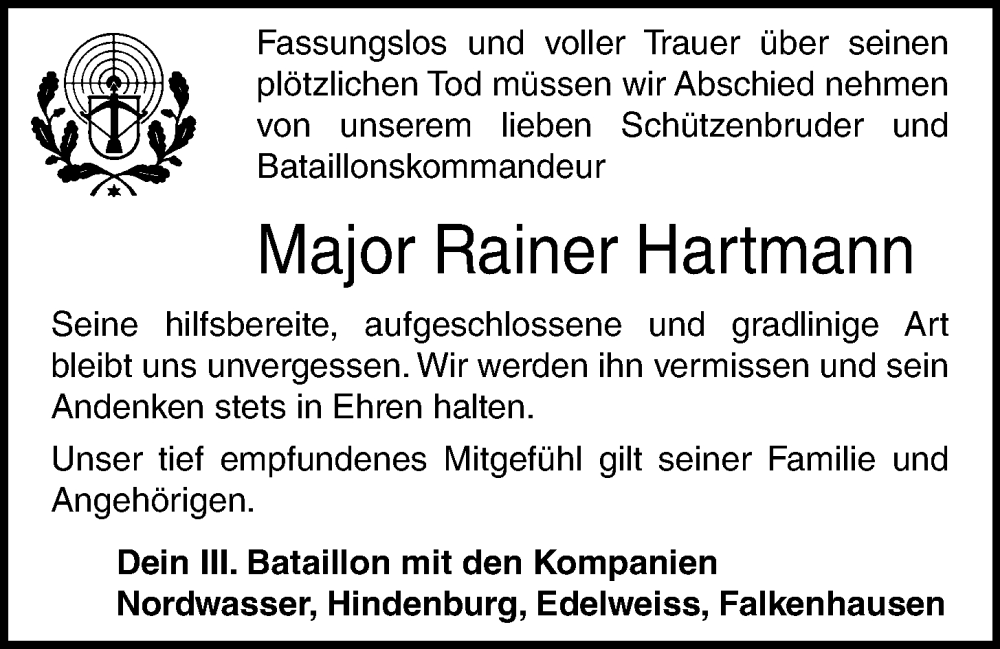  Traueranzeige für Rainer Hartmann vom 21.03.2024 aus OM-Medien