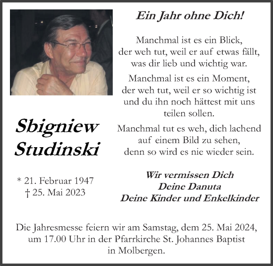 Anzeige von Sbigniew Studinski von OM-Medien