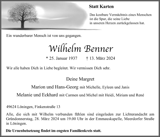 Anzeige von Wilhelm Benner von OM-Medien