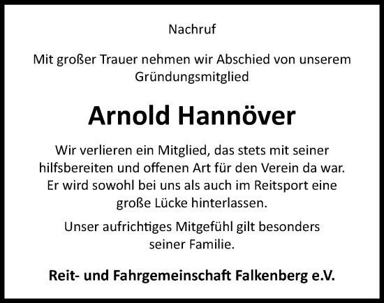 Anzeige von Arnold Hannöver von OM-Medien