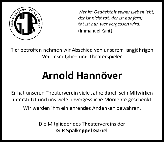 Anzeige von Arnold Hannöver von OM-Medien