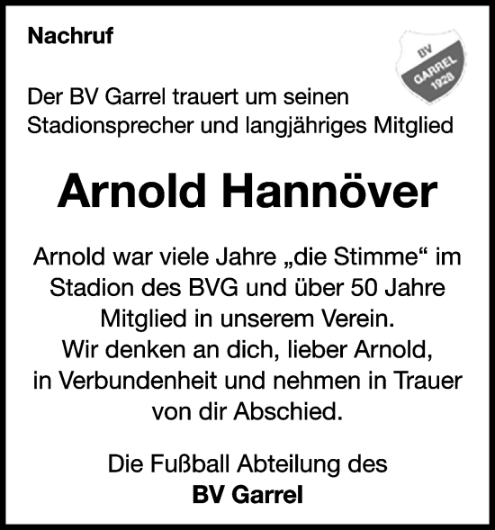 Anzeige von Arnold Hannöver von OM-Medien