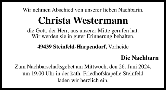 Anzeige von Christa Westermann von OM-Medien