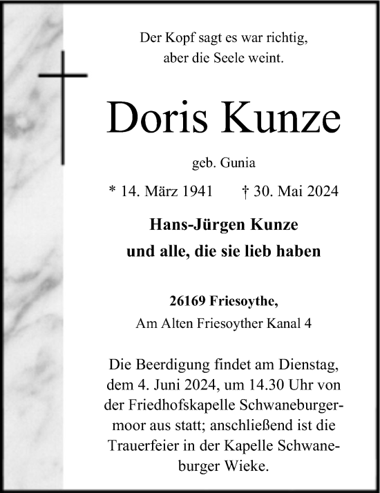 Anzeige von Doris Kunze von OM-Medien