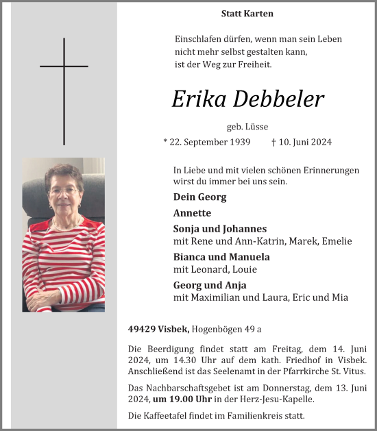 Anzeige von Erika Debbeler von OM-Medien