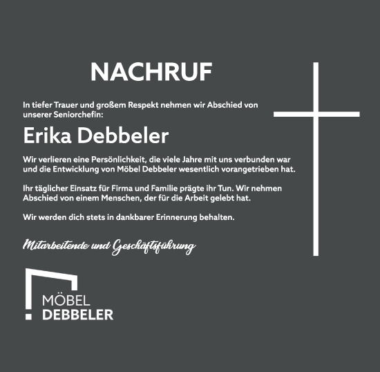 Anzeige von Erika Debbeler von OM-Medien