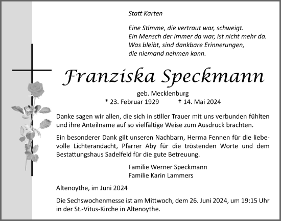 Anzeige von Franziska Speckmann von OM-Medien