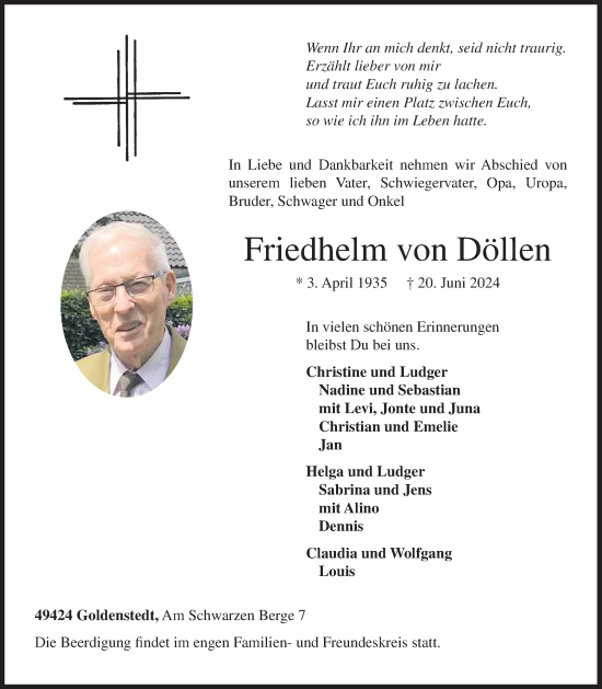 Anzeige von Friedhelm von Döllen von OM-Medien