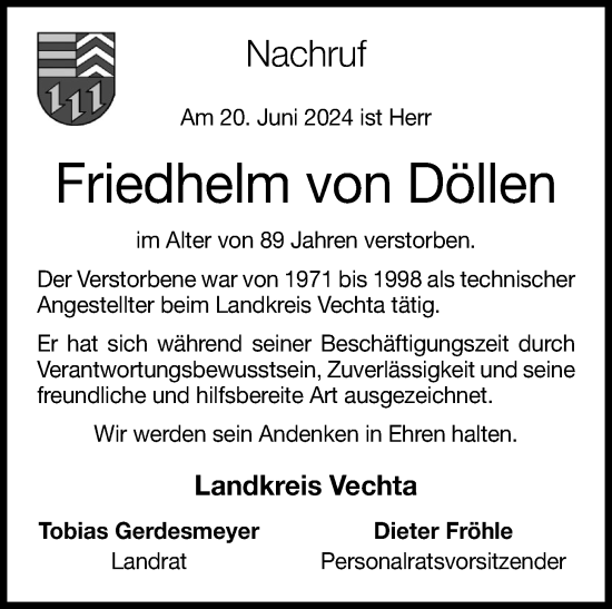 Anzeige von Friedhelm von Döllen von OM-Medien