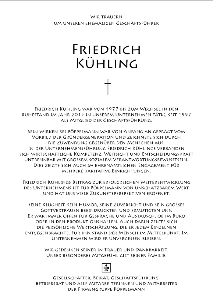  Traueranzeige für Friedrich Kühling vom 08.06.2024 aus OM-Medien