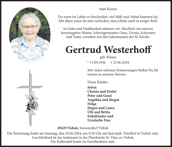 Anzeige von Gertrud Westerhoff von OM-Medien