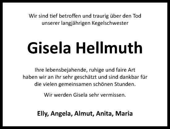 Anzeige von Gisela Hellmuth von OM-Medien