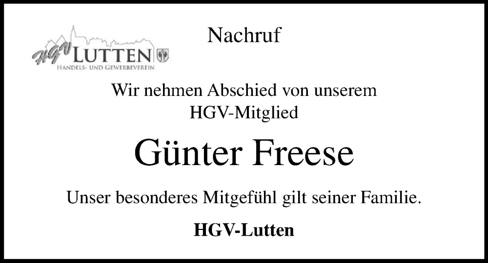  Traueranzeige für Günter Freese vom 01.06.2024 aus OM-Medien