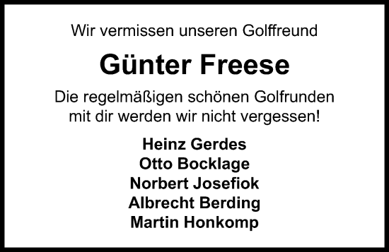 Anzeige von Günter Freese von OM-Medien