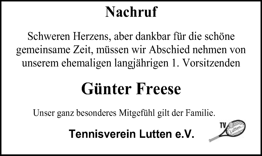  Traueranzeige für Günter Freese vom 31.05.2024 aus OM-Medien