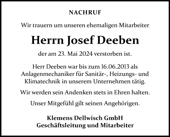 Anzeige von Josef Deeben von OM-Medien