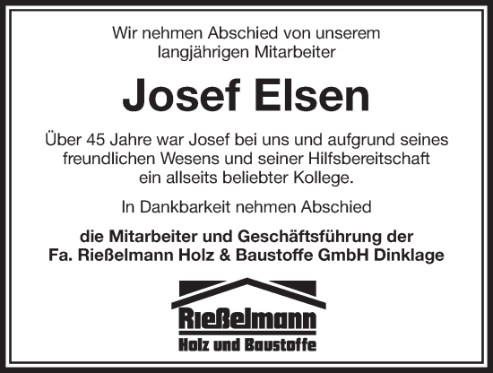 Anzeige von Josef Elsen von OM-Medien