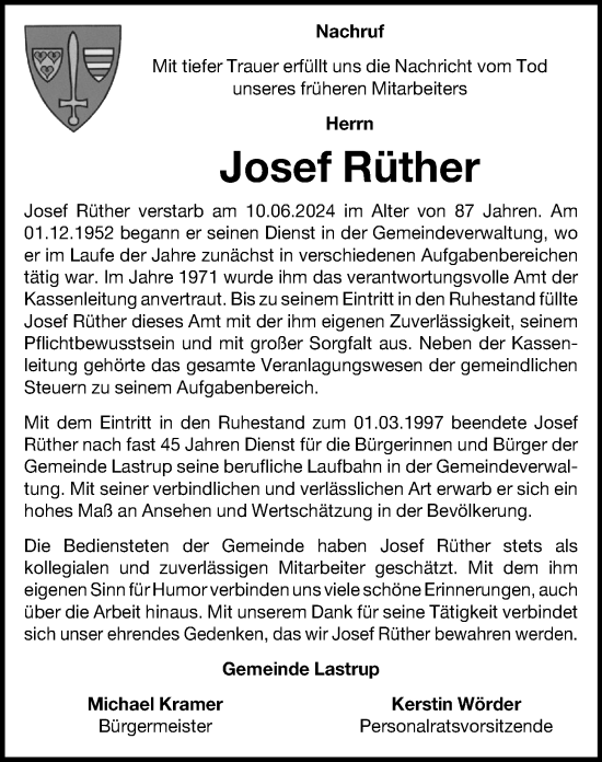 Anzeige von Josef Rüther von OM-Medien