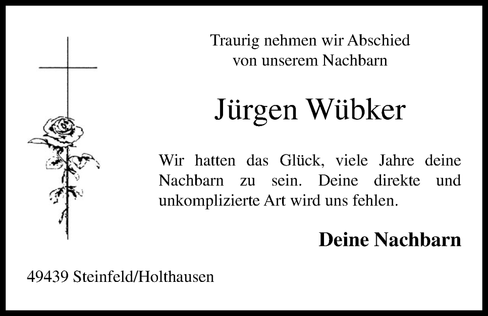  Traueranzeige für Jürgen Wübker vom 20.06.2024 aus OM-Medien