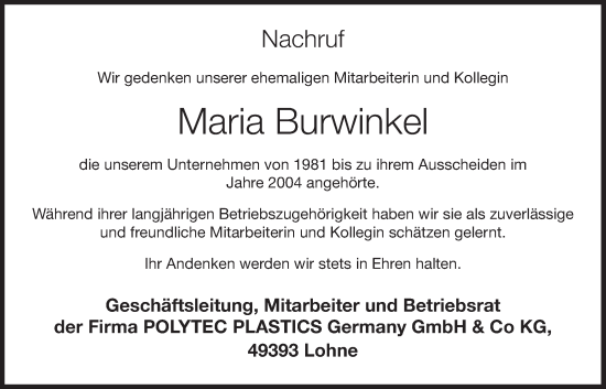 Anzeige von Maria Burwinkel von OM-Medien