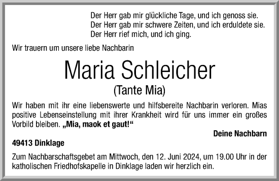 Anzeige von Maria Schleicher von OM-Medien