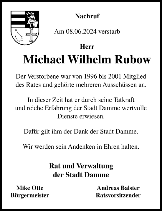 Anzeige von Michael Wilhelm Rubow von OM-Medien