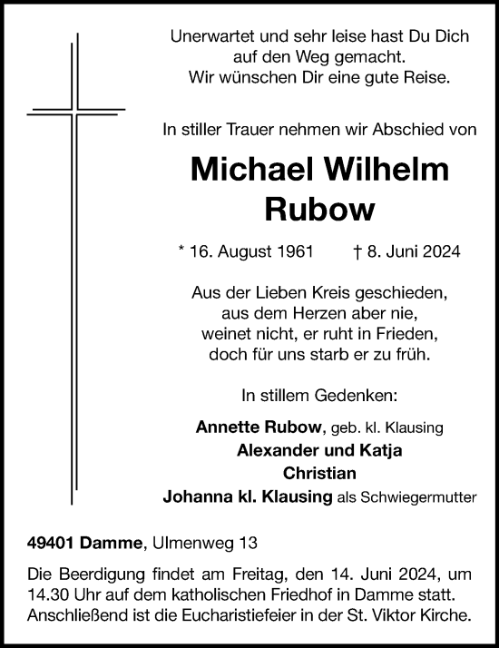 Anzeige von Michael Wilhelm Rubow von OM-Medien