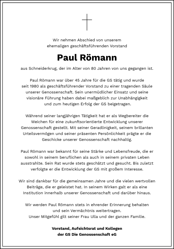  Traueranzeige für Paul Römann vom 28.06.2024 aus OM-Medien