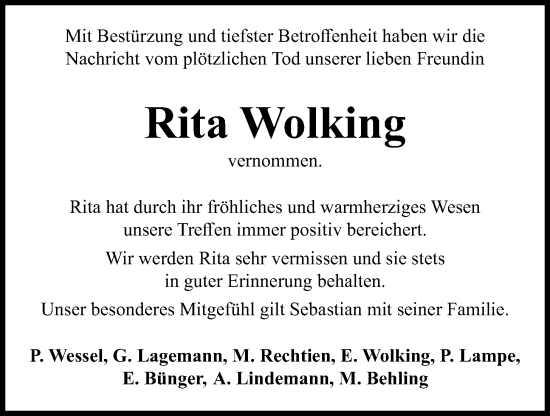 Anzeige von Rita Wolking von OM-Medien