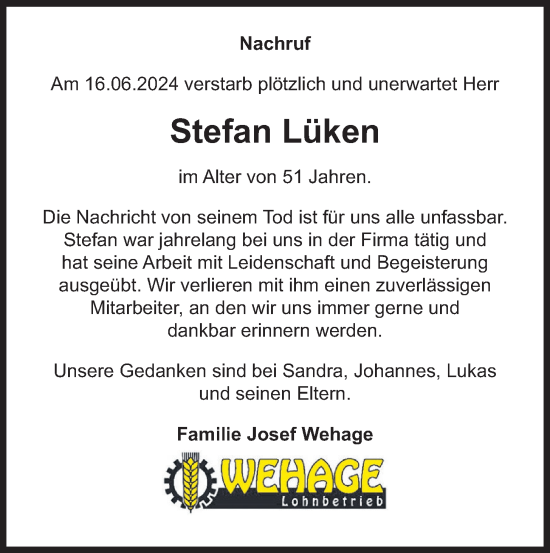 Anzeige von Stefan Lüken von OM-Medien