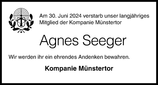 Anzeige von Agnes Seeger von OM-Medien