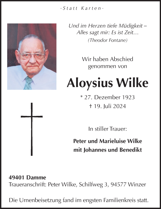 Anzeige von Aloysius Wilke von OM-Medien