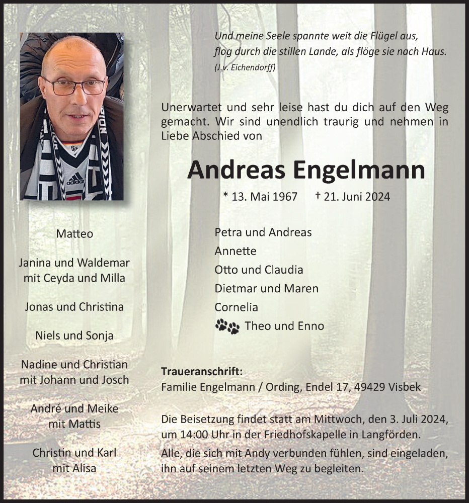  Traueranzeige für Andreas Engelmann vom 29.06.2024 aus OM-Medien