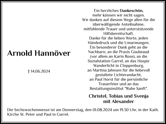 Anzeige von Arnold Hannöver von OM-Medien