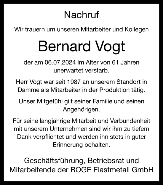 Anzeige von Bernard Vogt von OM-Medien