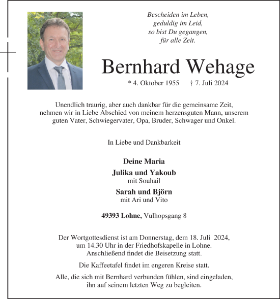 Anzeige von Bernhard Wehage von OM-Medien