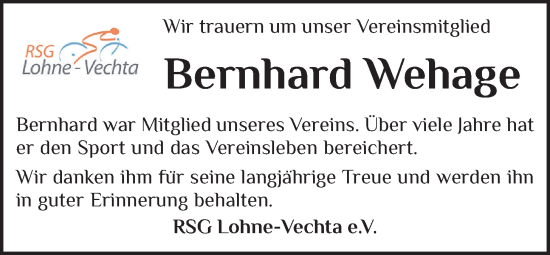 Anzeige von Bernhard Wehage von OM-Medien