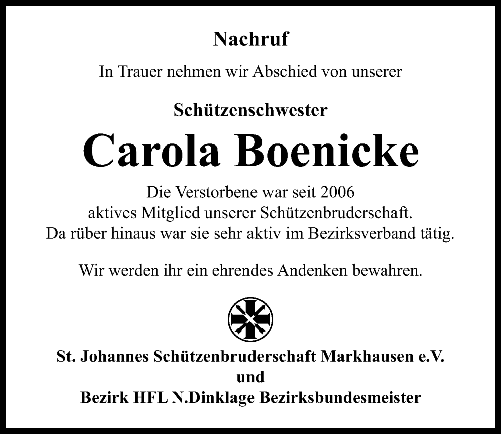  Traueranzeige für Carola Boenicke vom 10.07.2024 aus OM-Medien