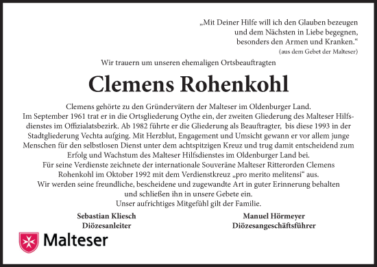 Anzeige von Clemens Rohenkohl von OM-Medien