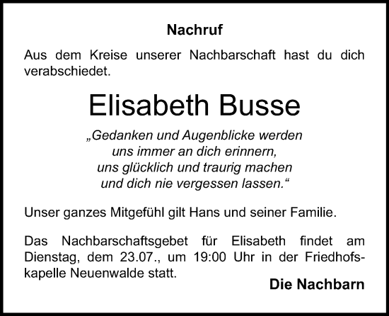 Anzeige von Elisabeth Busse von OM-Medien