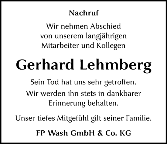 Anzeige von Gerhard Lehmberg von OM-Medien