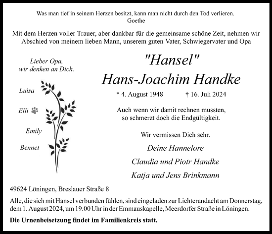 Anzeige von Hans-Joachim Handke von OM-Medien