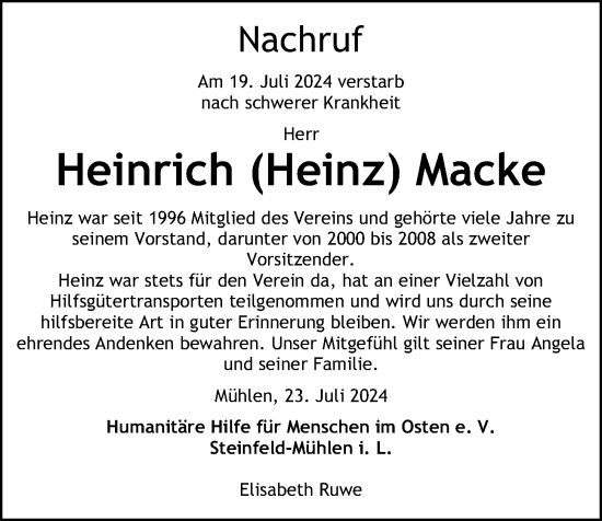 Anzeige von Heinrich Macke von OM-Medien