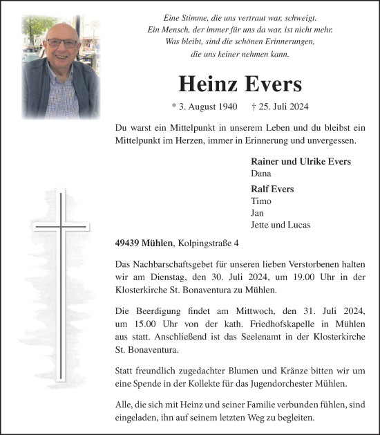 Anzeige von Heinz Evers von OM-Medien