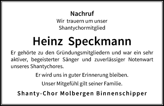 Anzeige von Heinz Speckmann von OM-Medien