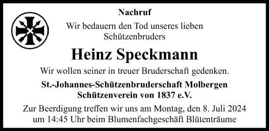 Anzeige von Heinz Speckmann von OM-Medien